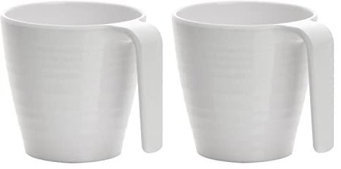 Lot de 2 tasses de camping en mélamine empilables 300 ml - Blanc doux - Tasse à café - Tasse à anse pour caravane et camping-car