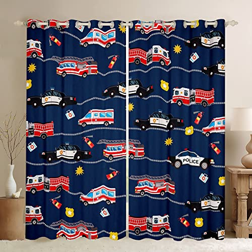 Feuerwehrauto-Verdunkelungsvorhänge, Feuerwehr-Vorhänge, Schlafzimmer, Wohnzimmer, Polizeiauto, 30 % - 50 %, Verdunkelungsvorhänge, Kinder, Jungen, Mädchen, Krankenwagen, Fensterbehandlungen,