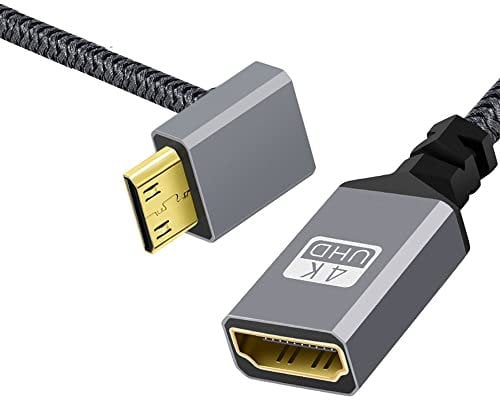 cablecc 4K Type-C 90 Degree Up Angled Mini HDMI 1.4 Male to HDMI Female Extension Cable for DV MP4 Camera DC Laptop