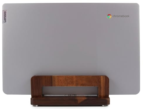 S&A WOODCRAFT Brown Acacia Wood Vertical Laptop Stand, Adjustable Wooden Laptop Holder, Non-Slip Laptop Dock Compatible with Apple MacBook, Microsoft Surface, Gaming Laptops, IPad, Tablets