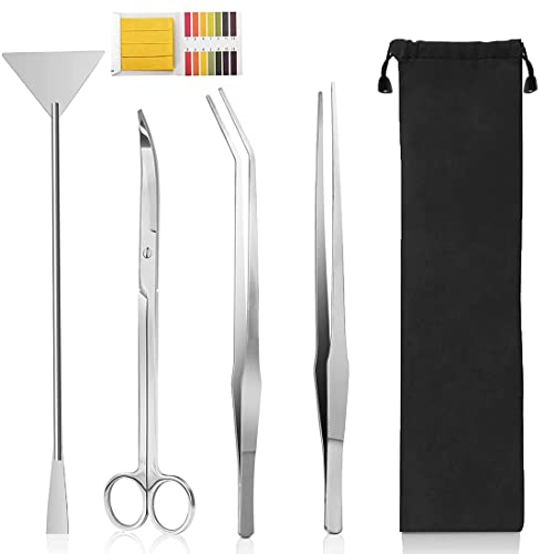 UDQYQ 4 Stück Aquarium Aquascaping Tools,Premium Edelstahl Wasserpflanzen Werkzeuge Anti-Rost Pinzette Schere Schaber Werkzeug Set für Fisch Tank Reinigung Pflanze Trimmen. (Silber)