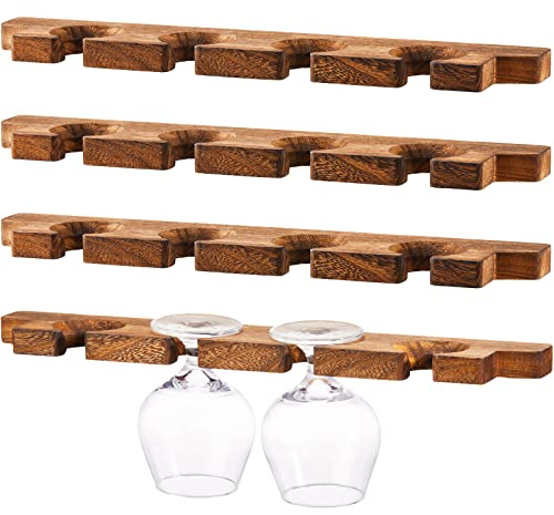 Ripeng Wandmontiertes Holzregal für Stielgläser, Champagnerhalter, rustikales Weinglas-Hängeregal aus Holz, schwimmende Glaswaren, Wandhalter für Party, Küche, Bar, Organizer (4 Stück, 43,2 x 7,6 x