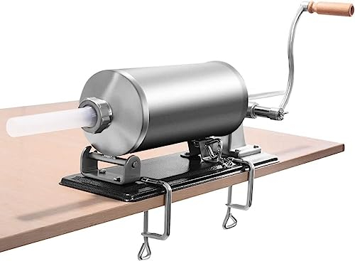 4,8 L Manual embutidora de salchichas de acero inoxidable, máquina de llenado de salchichas, picadora de carne, jeringa de salchichas, prensa de salchichas con 4 tubos de llenado, plata