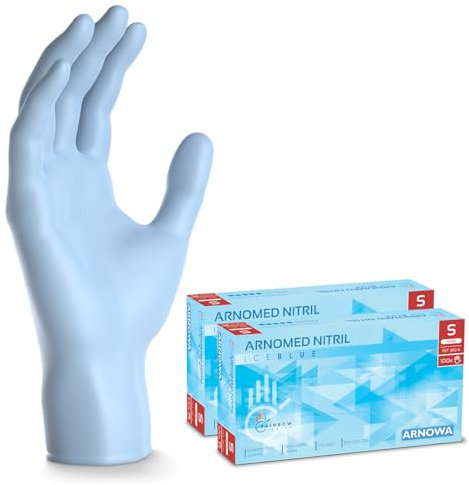 ARNOMED Guanti monouso azzurri, guanti in nitrile S, 200x guanti monouso nitrile (2 scatole), guanti in nitrile senza polvere e lattice, guanti per alimenti, guanti nitrile taglie XS, S, M, L e XL