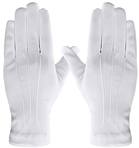 Lusofie 2 Paar Weiße Baumwollhandschuhe Herren Uniform Handschuhe Weiß Genähte Kleidung Schützenfest Polizeibegleiter Parade Formelle Wache Hochzeit Smokinghandschuhe Schmuck Driving Gloves
