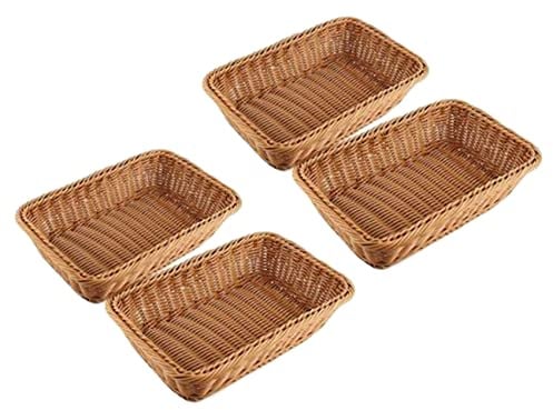 KLKNE Rechteckiger Korb für Tisch oder Theke, für Brot, Obst und Gemüse, Weidenkörbe für Märkte, 4 Stück