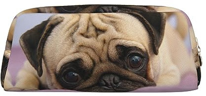 Make-up-Tasche mit Mops-Motiv, Leder, Federmäppchen, Reise-Kulturbeutel, Kosmetiktasche, tägliche Aufbewahrungstasche für Frauen, gold, Einheitsgröße, Taschen-Organizer
