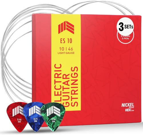 MOOZAK E-Gitarrensaiten 10-46 3er Set – Nickel E-Gitarrensaiten für elektrische Gitarren – Bonus 1. & 2. Saite + 3 Plektren – Langlebig & Reaktionsschnell