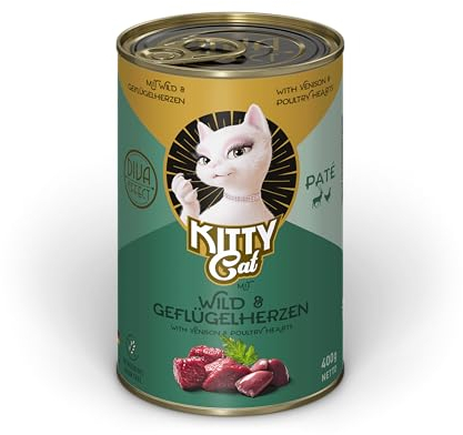KITTY Cat Paté Wild & Geflügelherzen, 6 x 400 g, Nassfutter für Katzen, getreidefreies Katzenfutter mit Taurin, Lachsöl und Grünlippmuschel, Alleinfuttermittel mit hohem Fleischanteil, Made in Germany