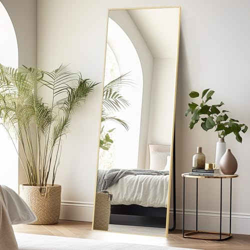 Melodieux Full Length Full Length Mirror 161 x 52 cm Modern Large Freestanding Gold Aluminium Frame Dressing Wall Mounted Mirror for Living Room Bedroom
