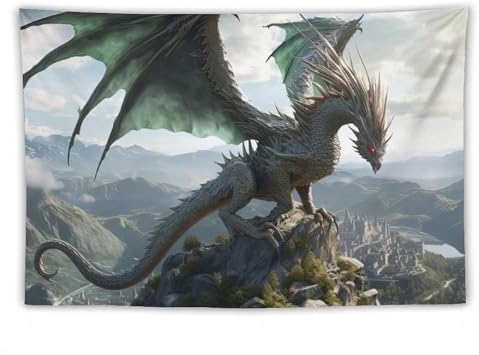 DELIBEST Mythologie Drache Wandteppich, psychedelische Wandbehang, Drache, ästhetische Wandteppiche, Wanddekorationen für Schlafzimmer, Wohnzimmer, Wohnheim, 101,6 x 152,4 cm