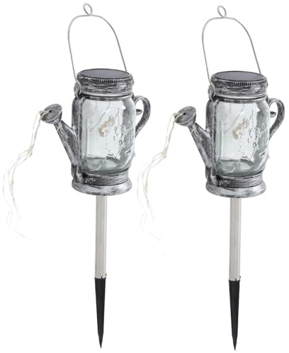 UKCOCO 2st Solar Wasserkocher Licht Laternenleuchten Mason Jar Solar Lights Baumlichter Im Freien Bew?sserung Mit Lichtern Hof Solarglaslicht Schmiedeeisen Altmodisch Lichterketten