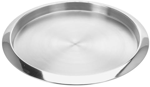 Edelstahl Tablett ø 35 cm Silber Serviertablett Rund Frühstückstablett Dekotablett Kellnertablett