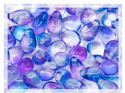 Czech 50-Piece Glass Beads, 6x9mm, Teardrop Transparent Crystal Blue Purple
