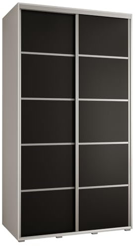 MEBLE KRYSPOL Davos 4 130 Schrank mit Zwei Schiebetüren für Schlafzimmer - Moderner Kleiderschrank mit Kleiderstange und Regalen - 235,2x130x60 cm - Weiß Schwarz Silber
