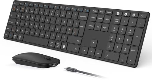 seenda SKM64-3 Wireless Bluetooth Keyboard Mouse, Multi - Device Ultra Slim Rechargeable Wireless Mouse and Keyboard Set for Windows, Mac OS, Laptop, iPad, Tablet, QWERTY UK Layout, Black