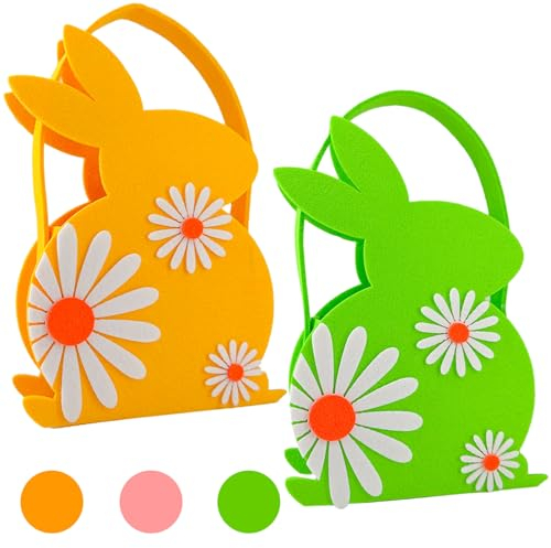 KEELYY 2 Stück Osterkörbchen Osterkorb aus Filz Osterkörbchen Hase Filz Osterkörbchen zum Befüllen Filztasche Osterhase, für Ostergeschenke Osterdeko und Frühlingsdekoration