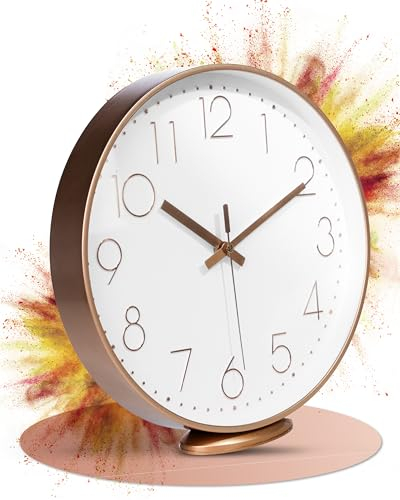 LATENO - Wanduhr Rosegold - Zum Aufstellen Oder Aufhängen - 20 cm - Lautlos - Klassisch Und Modern - Quarz Uhrwerk Ohne Tickgeräusche - Für Wohnzimmer Büro UVM.