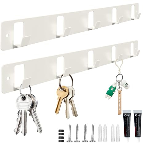 Galerie SV 2 Pièces Porte Clé Mural avec 5 Crochets - Porte Clef Mural - Accroche Clef Mural - Support Clef Mural - pour Rangement des Clés et Courrier à l'entrée (Blanc)