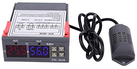 Temperatur-Feuchtigkeitsregler -3028 Dual Display | Digitalsteuerung, Heizung und Kühlung, mit Sensor, Luftfeuchteanzeige, für Heizgeräte, Doppelanzeige
