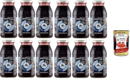 Italian Gourmet Nettare di Mirtillo fruchtiger Blaubeernektar 12 x 500ml | Succo con purea, gusto intenso; ideal gekühlt zum Frühstück, Brunch oder als, Gesamtnettogewicht 6 L + Kostenlos Polpa 400g