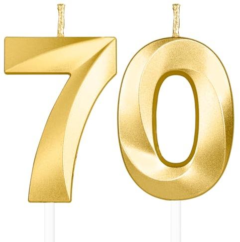 Yiran 3D Birthday Candles, Gold Candle Number 70th Candle for Her, Birthday Candle for Cake,Men Women Cake Topper Birthday Candles Number 70 Birthday,Party Wedding Anniversary Celebration Supplies