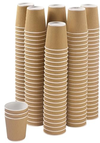 KAV Triple Layered 100 Pack 8oz Ripple Insulated Paper Cups - Kraft Disposable Coffee Cups for Hot & Cold Drinks - Takeaway Cups for Tea, Cappuccino, Beverages, Office & Party Use