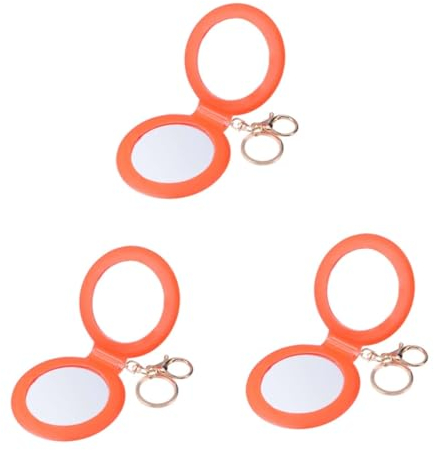 MAGICLULU Tragbarer Taschenspiegel Doppelseitig Faltbar Taschenspiegel Schminkspiegel Pu-lederrahmen Modisches Design Für Damen Orange 3 Stück