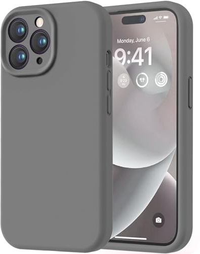 LOVE 3000 Designed for iPhone 14 Pro Case, Premium Silicone with [Soft Anti-Scratch Microfiber Lining] Shockproof Protective Phone Case for Lanyard 6.1, Dark Grey