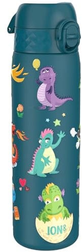 ION8 Leicht Stahl-Trinkflasche 600 ml Nicht IsoliertAuslaufsicher Einhandöffnung Sichere Verriegelung Spülmaschinenfest Klappdeckel Tragegriff Leicht zu Reinigen, Drachen