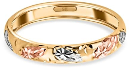 TJC Royal Bali 9ct Yellow Gold Tricolour Wedding Band Ring for Women, 4mm | Ladies 9K Yellow Solid Gold Court Wedding Band Stackable Ring, Engagement & Promise Bands, Anniversary Jewellery, Gift Boxed