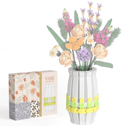 Flower Vase for Lego Bouquet, White Vase Building Set for Lego Roses Sunflowers Wildflower Daffodils Lotus Cherry Blossoms, for Flower Lovers, Christmas, Halloween, Valentine's and Mother's Day