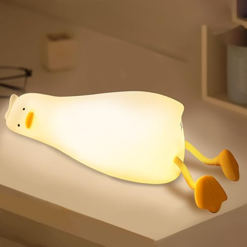 PQETBV Canard Veilleuses, LED Bébé Silicone Veilleuse Canard avec Fonction de Support de Téléphone, Veilleuse Enfant Rechargeable, Veilleuse Portable avec Fonction Minuterie Fille Garcon Noël Cadeaux