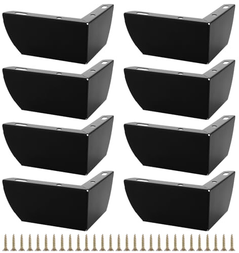 YAYODS Lot de 8 pieds de meubles en métal - Noir - Triangle - Extensible - 5 cm - Pieds avec vis et caoutchouc - Pour armoires, tables de chevet, armoires TV, chaises, canapés