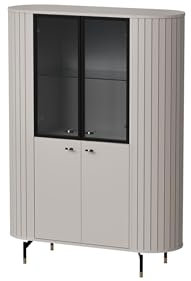 BETTSO - Vitrine Zante - Glasvitrine - Standvitrine - Vitrinenschrank - Verglaste Vitrine mit kannelierten Fronten - Beige mit Glas - 4 Türen mit 3 Einlegeböden - 112x40x155 cm