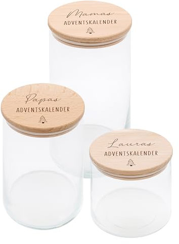 wunderwunsch® - Adventskalender Personalisierte Vorratsgläser mit Gravur - [einzeln - S/M/L - 0,5-1,2 L] - Weihnachtskalender für Männer, Frauen, Mama, Papa, Familie (Wunschname, groß - 1210ml)