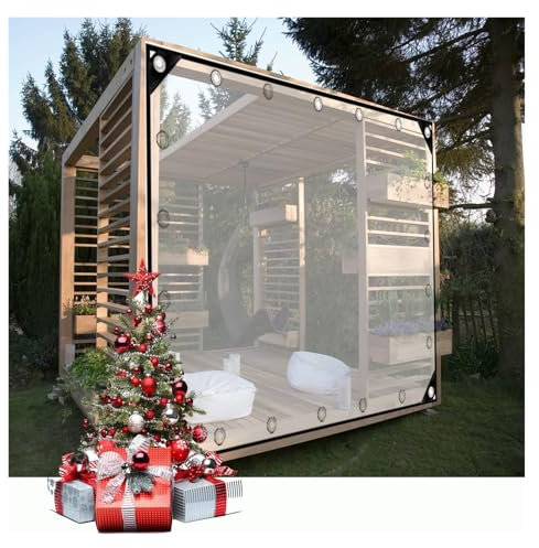 Lona transparente de alta resistencia, impermeable, gruesa, transparente, de vinilo de PVC con ojales, resistente al desgarro y a la intemperie (1,2 x 4 m)
