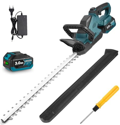 Yofidra Akku Heckenschere, Elektro-Heckenschere mit 3000mAh Akkus, Schnittlänge 52 cm, 1600RPM bürstenlosem Motor mit Strauch- und Grasscherenmesser für Rasen Hinterhof Garten