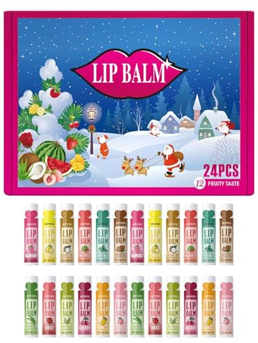 Lippenbalsam Adventskalender 2024, Weihnachts Lippenbalsam Set – 24 Tage Weihnachts Countdown Kalender für Frauen, Lipgloss Adventskalender 2024 für Rissige Lippen, Weihnachtliches Beauty Geschenk