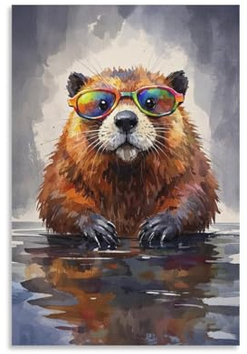 LZTEN Lustiges Aquarell-Tier-Poster, Biber, Graffiti, Farbdrucke, Poster, Leinwand, Wandkunst, Ölgemälde, Dekoration, ungerahmt, 50,8 x 76,2 cm