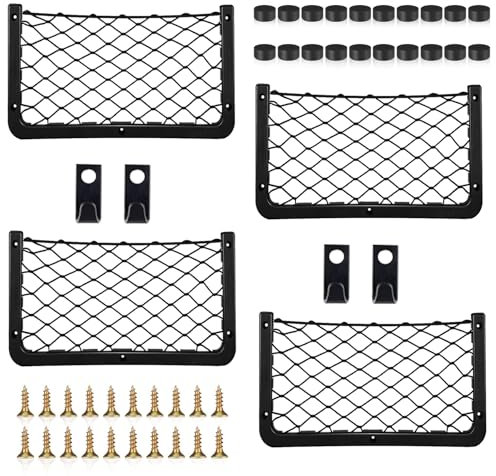 Infreecs 4pcs Storage Nets for Campervans, Elastic Mesh Van Storage Nets, 36x18cm Cargo Net Organiser, Motorhome Caravan Boat Car Storage Solutions Accessories for Storing Phone/Water Bottle/Toiletry