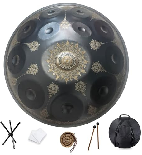 Handpan Drum Instrument In D Minor 22 Inches Steel Hand Pan Drums 440 Hz Steel Drum Hand Pan with Handpan Bag Tripod for Professional Audio Production Purple 12 Notes