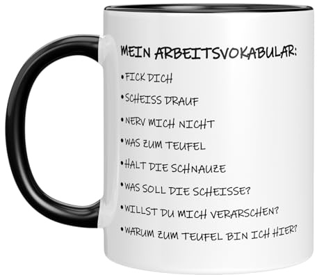 LIEBTASTISCH – Mein Arbeitsvokabular – Lustige Tasse für Büro & Arbeit – Geschenkidee für Kollegen, Chef & Arbeitgeber – Mit frechem Spruch für stressige Arbeitstage (Schwarz)