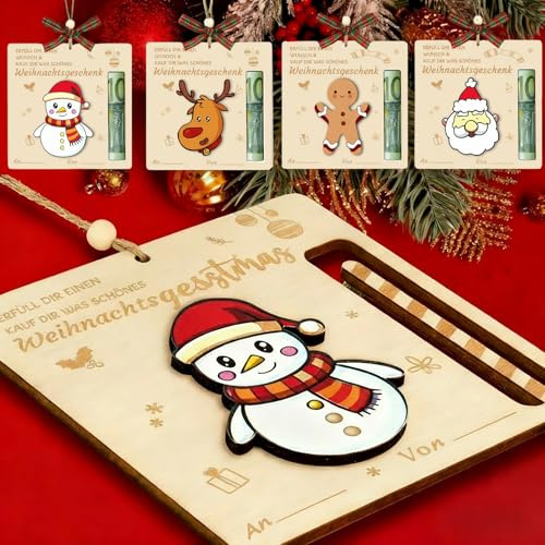 4 Stück Geldgeschenke Weihnachten, Geldkarte Weihnachten Holz, Geldgeschenke Verpackung, Weihnachts Geldgeschenke