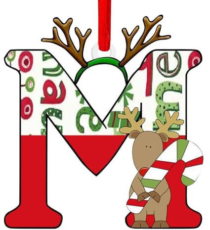 Christmas Letter Ornaments,Personalized Alphabet Decor for Tree, Holiday Home Decorations - Merry Xmas Initial Hanging Pendants (M)
