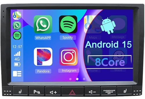Android CarPlay Radio para VW-Touareg 2002-2012 9 Pulgada Touchscreen 2 DIN Autoradio con Android Auto Navegación GPS FM Bluetooth Wi-Fi Cámara Trasera(8+128GB 8Core)