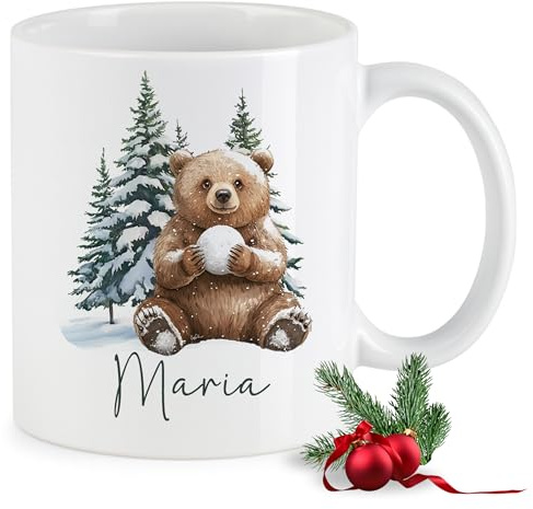 GRAZDesign Personalisierte Weihnachtstasse Bär mit Namen Winter Becher Keramik 330ml - Bär