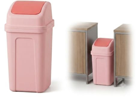 Healifty Thick Plastic Swing Lid Trash Can 7L Large Capacity Garbage Bin in Pink for Office and Household Use with Space-Saving Design