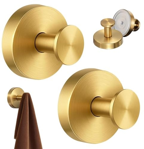 GUOYOU 2 Pièces Ventouse Crochet Crochet Ventouse Salle de Bain Accroche | Réutilisable Accroche Torchon Cuisine Crochets Sous Vide pour Cuisine & Salle de Bain, Idéal Fenêtres et Surfaces Lisses (or)