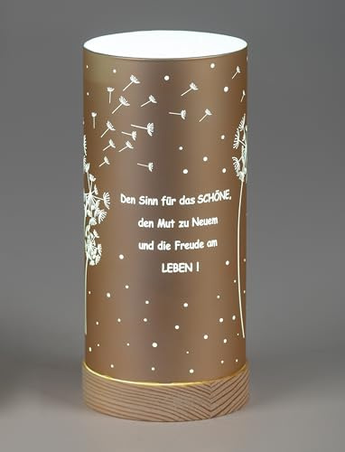 formano 1 Stück Deko-Licht braun mit LED-Licht + Timer 15cm aus Farbglas in geeister Optik mit Spruch: Den Sinn für das Schöne, für 3x AA Batterien 1,5V-Batterie nicht enthalten